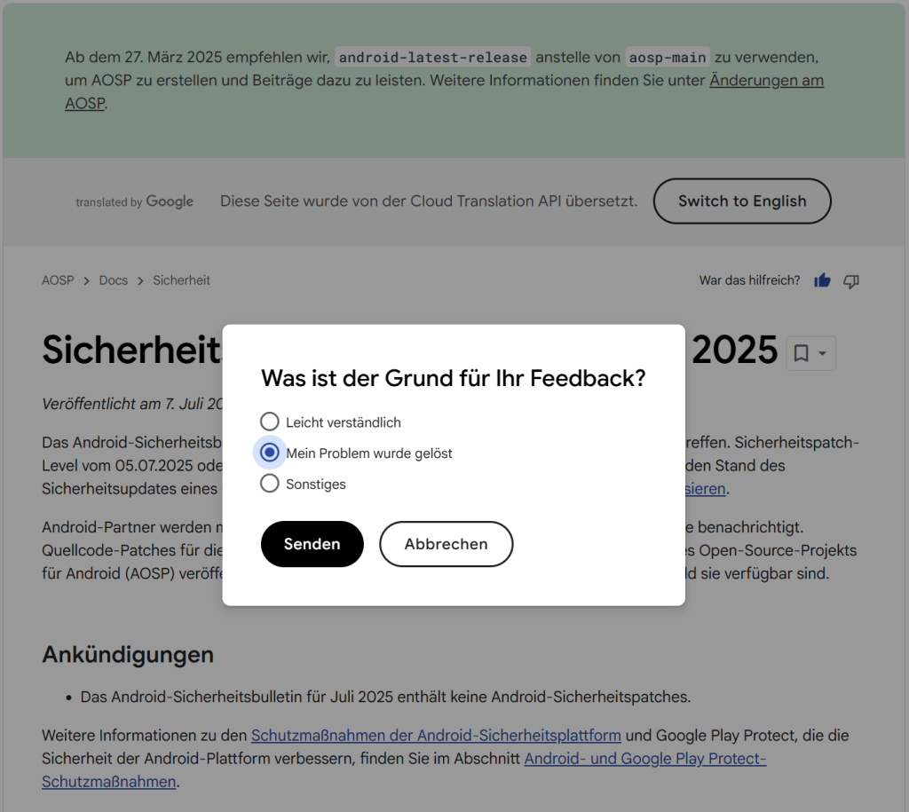 Android Sicherheitspatches für Juli 2025
