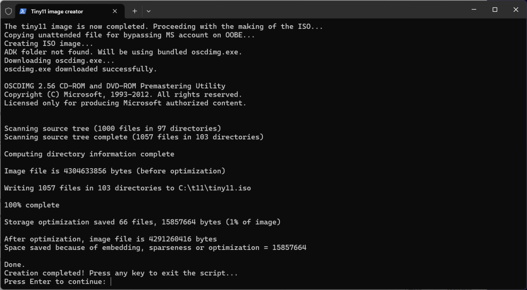 Tiny11 Skript ist fertig