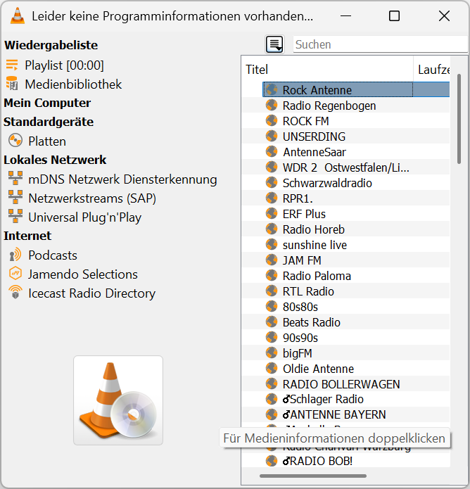 VLC Radio Stream von Fritz DVB-C